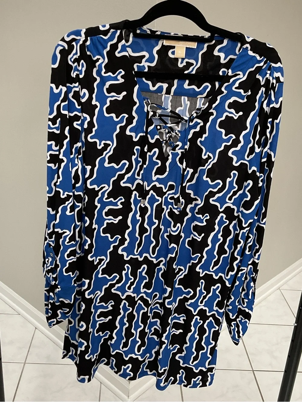 Michael Kors Blue, Black & White Abstract-Print Button-Down Shirt
